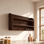 Arched End Wall Shelf, Two-Tier Solid Wood Kitchen and Pantry Rack with Full Grain Back Panel