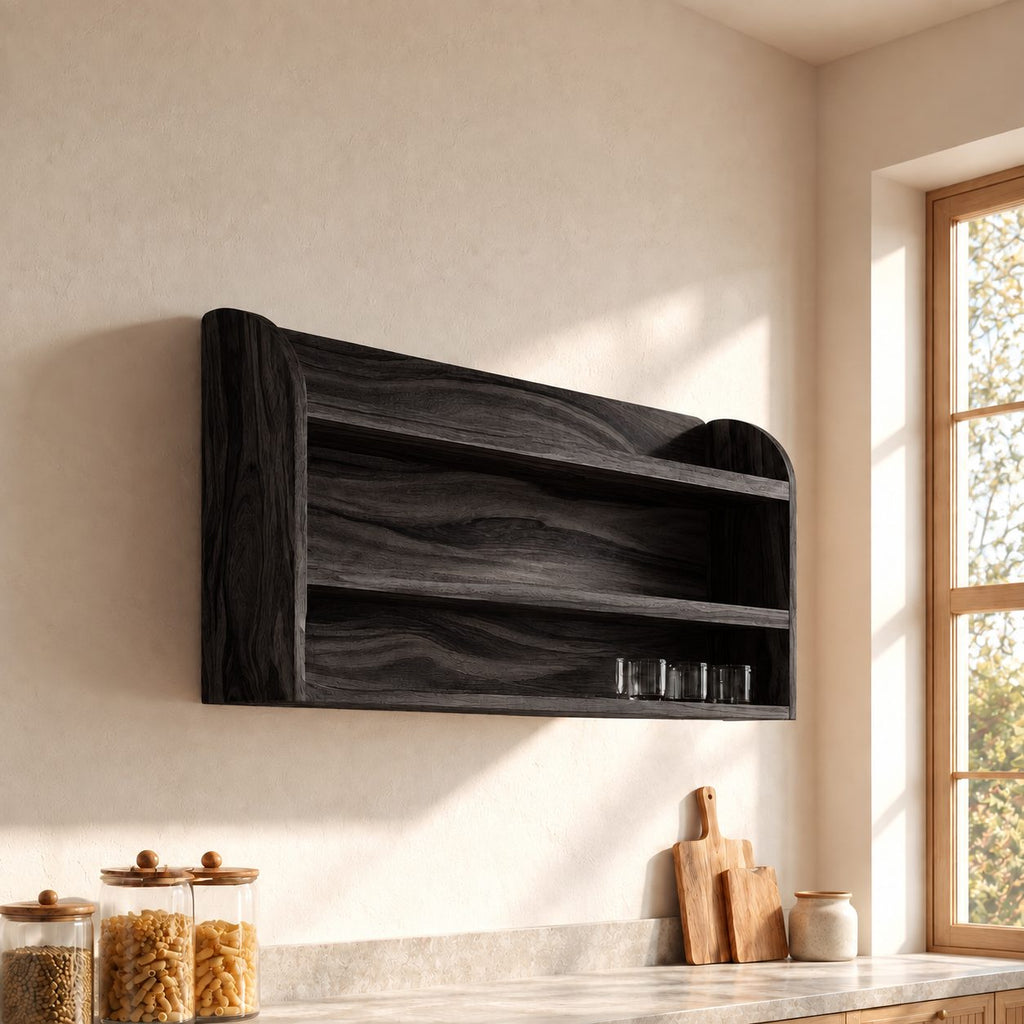 Arched End Wall Shelf, Two-Tier Solid Wood Kitchen and Pantry Rack with Full Grain Back Panel