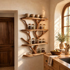 Driftwood Tree Spice Rack Wall Shelf, 4-Tier Live Edge Solid Wood Kitchen Pantry Display