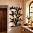 Driftwood Tree Spice Rack Wall Shelf, 4-Tier Live Edge Solid Wood Kitchen Pantry Display