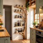 Tall Tree Trunk Spice Rack Shelf, Multi-Tier Solid Wood Kitchen Pantry Display 75 Inch High