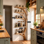 Tall Tree Trunk Spice Rack Shelf, Multi-Tier Solid Wood Kitchen Pantry Display 75 Inch High