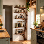 Tall Tree Trunk Spice Rack Shelf, Multi-Tier Solid Wood Kitchen Pantry Display 75 Inch High
