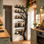 Tall Tree Trunk Spice Rack Shelf, Multi-Tier Solid Wood Kitchen Pantry Display 75 Inch High