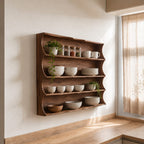 Scalloped Side Spice Rack Wall Shelf, 4-Tier Solid Wood Kitchen Display with Grain Back Panel