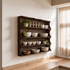 Scalloped Side Spice Rack Wall Shelf, 4-Tier Solid Wood Kitchen Display with Grain Back Panel