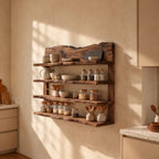 Live Edge Crown Spice Rack Wall Shelf, 4-Tier Solid Wood Kitchen Rack with Side Posts