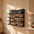 Live Edge Crown Spice Rack Wall Shelf, 4-Tier Solid Wood Kitchen Rack with Side Posts