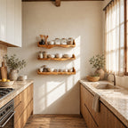 Curled End Floating Shelf for Spices, Wavy Solid Wood Kitchen Ledge with Rolled Lip Ends