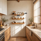 Curled End Floating Shelf for Spices, Wavy Solid Wood Kitchen Ledge with Rolled Lip Ends