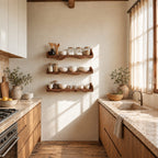 Curled End Floating Shelf for Spices, Wavy Solid Wood Kitchen Ledge with Rolled Lip Ends