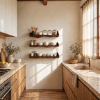 Curled End Floating Shelf for Spices, Wavy Solid Wood Kitchen Ledge with Rolled Lip Ends