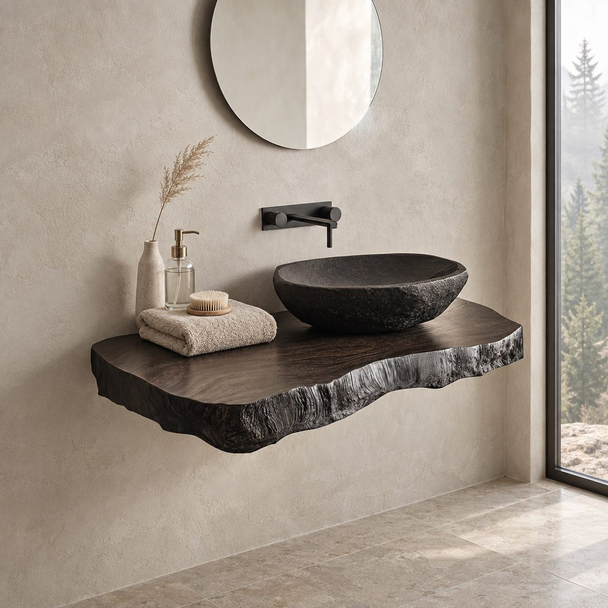 Live Edge Floating Vanity Top 16-48 Inch, Rough Natural Edge Wood Slab for Powder Room
