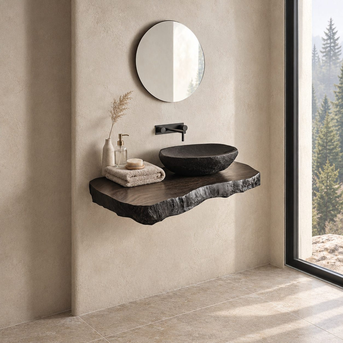 Live Edge Floating Vanity Top 16-48 Inch, Rough Natural Edge Wood Slab for Powder Room