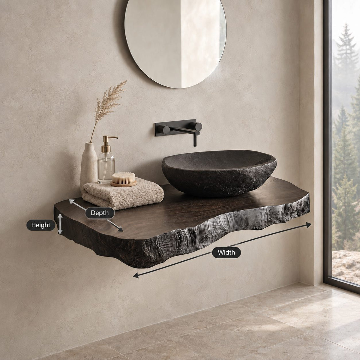 Live Edge Floating Vanity Top 16-48 Inch, Rough Natural Edge Wood Slab for Powder Room