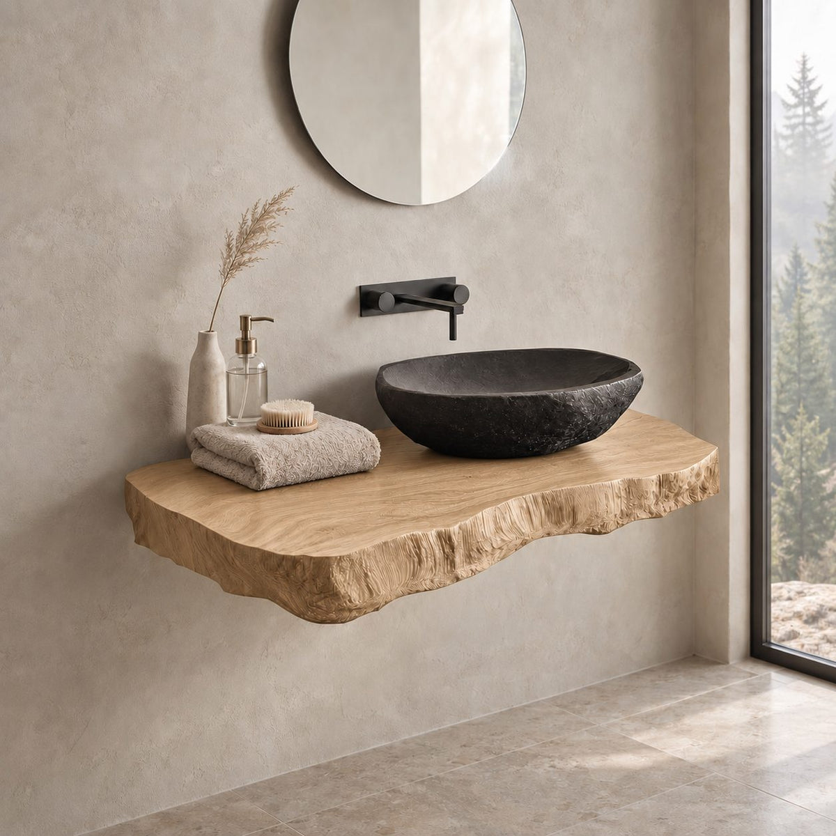Live Edge Floating Vanity Top 16-48 Inch, Rough Natural Edge Wood Slab for Powder Room