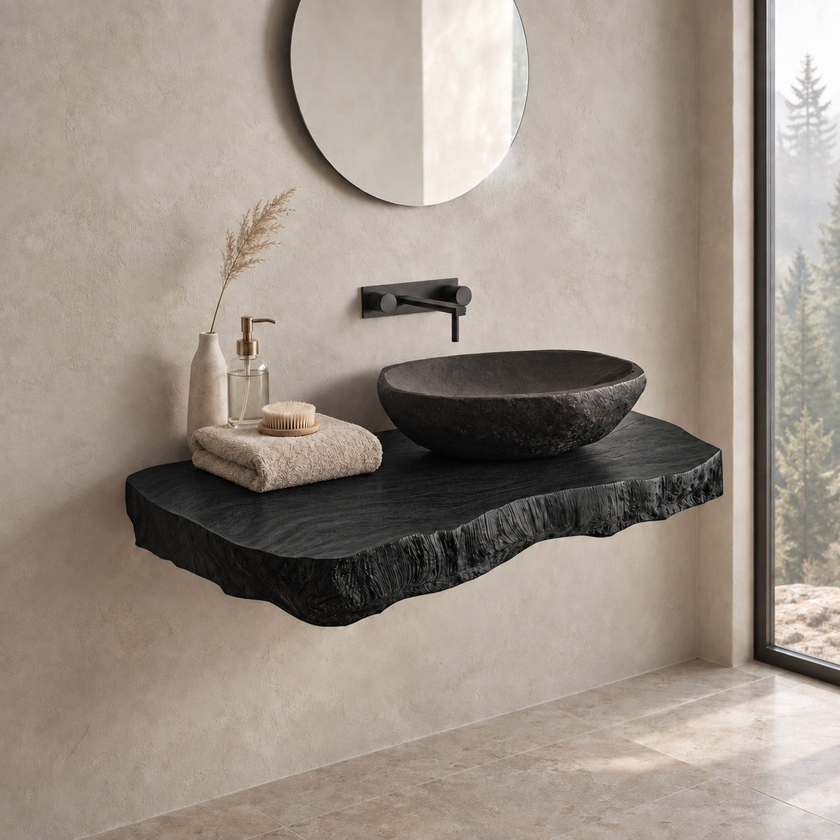 Live Edge Floating Vanity Top 16-48 Inch, Rough Natural Edge Wood Slab for Powder Room