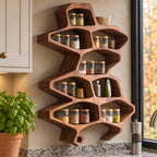 Organic Cell Spice Rack Wall Shelf, Tall Sculpted Solid Wood Kitchen Organizer with Open Pockets