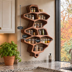 Organic Cell Spice Rack Wall Shelf, Tall Sculpted Solid Wood Kitchen Organizer with Open Pockets