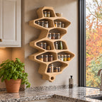 Organic Cell Spice Rack Wall Shelf, Tall Sculpted Solid Wood Kitchen Organizer with Open Pockets