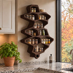 Organic Cell Spice Rack Wall Shelf, Tall Sculpted Solid Wood Kitchen Organizer with Open Pockets