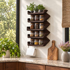 Stacked Wave Tray Spice Rack Wall Shelf, 5-Tier Solid Wood Kitchen Organizer with Lipped Shelves
