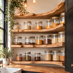 U-Shaped Live Edge Pantry Shelf, Wraparound Floating Spice Shelf for Three Walls, Solid Wood