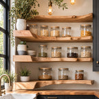 U-Shaped Live Edge Pantry Shelf, Wraparound Floating Spice Shelf for Three Walls, Solid Wood