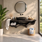 Floating Bathroom Vanity 20-60 Inch, Organic Live Edge Wall Vanity with Carved Towel Hollow