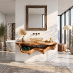 Floating Bathroom Vanity 20-60 Inch, Organic Live Edge Wall Vanity with Carved Towel Hollow