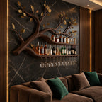 Sweeping Tree Branch Bar Shelf with Two Long Curved Shelves, Leaf Accents and Stemware Rack, Wall Wine Rack