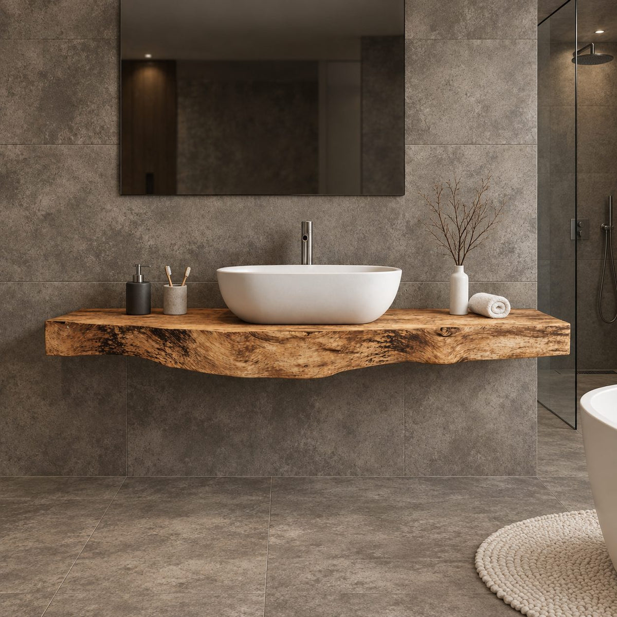 Wood Slab Bathroom Vanity Top 20-71 Inch, Floating Live Edge Counter with Wavy Underside