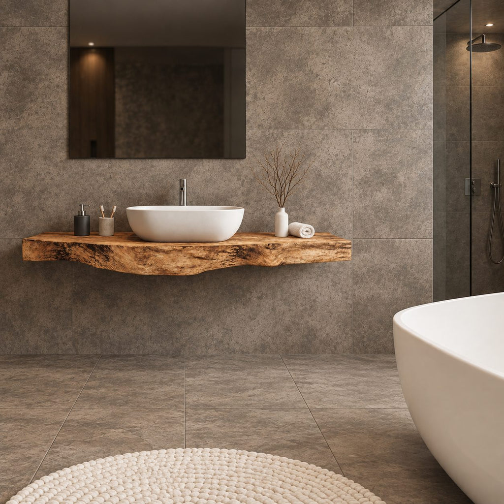 Wood Slab Bathroom Vanity Top 20-71 Inch, Floating Live Edge Counter with Wavy Underside
