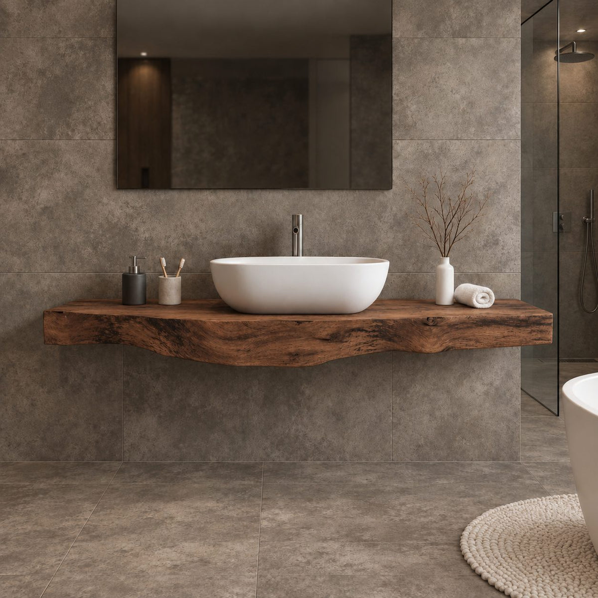 Wood Slab Bathroom Vanity Top 20-71 Inch, Floating Live Edge Counter with Wavy Underside