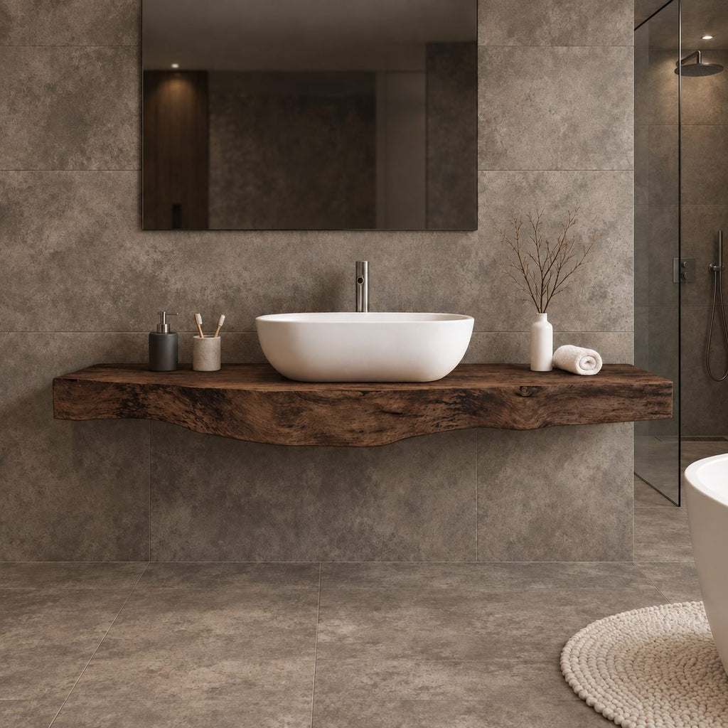 Wood Slab Bathroom Vanity Top 20-71 Inch, Floating Live Edge Counter with Wavy Underside