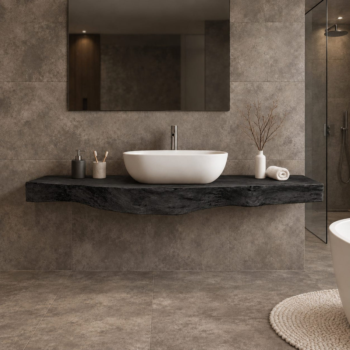Wood Slab Bathroom Vanity Top 20-71 Inch, Floating Live Edge Counter with Wavy Underside