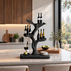 Tree Trunk Tabletop Wine Stand with Cupped Branch Bottle Holders on a Live Edge Base, Solid Wood Bar Decor