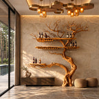 Giant Tree Trunk Wine Rack, Floor Standing with Three Bar Shelves and Stemware Rails, 84 to 90 Inch Tall