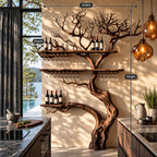 Giant Tree Trunk Wine Rack, Floor Standing with Three Bar Shelves and Stemware Rails, 84 to 90 Inch Tall