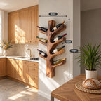 Upswept Branch Wine Rack, Vertical Carved Tree Trunk Holding Bottles at an Angle, Wall Mounted Solid Wood