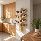 Upswept Branch Wine Rack, Vertical Carved Tree Trunk Holding Bottles at an Angle, Wall Mounted Solid Wood