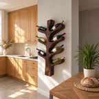 Upswept Branch Wine Rack, Vertical Carved Tree Trunk Holding Bottles at an Angle, Wall Mounted Solid Wood