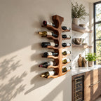 Double Sided Spine Wine Rack with Wavy Bottle Arms, Vertical Wall Mounted Solid Wood Wine Storage