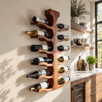 Double Sided Spine Wine Rack with Wavy Bottle Arms, Vertical Wall Mounted Solid Wood Wine Storage