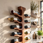 Double Sided Spine Wine Rack with Wavy Bottle Arms, Vertical Wall Mounted Solid Wood Wine Storage