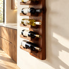 Live Edge Board Wine Rack with Stacked Bottle Ledges, Vertical Wall Mounted Solid Wood Wine Holder