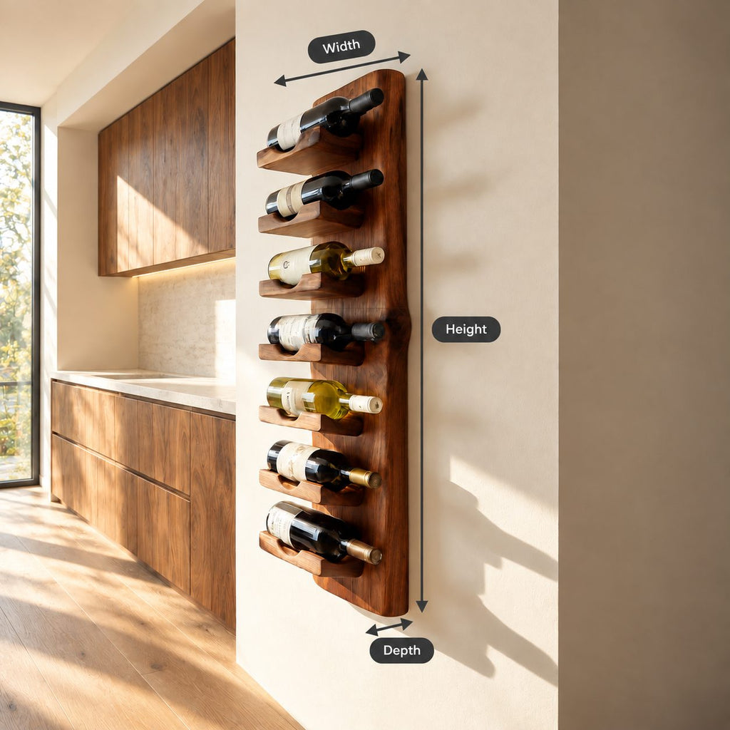 Live Edge Board Wine Rack with Stacked Bottle Ledges, Vertical Wall Mounted Solid Wood Wine Holder