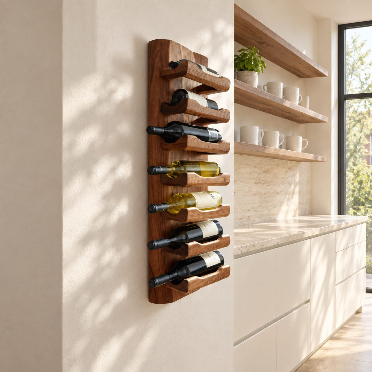 Scooped Cradle Wine Rack Panel, Vertical Solid Wood Wall Board Holding Bottles Neck Out, Kitchen Wine Storage
