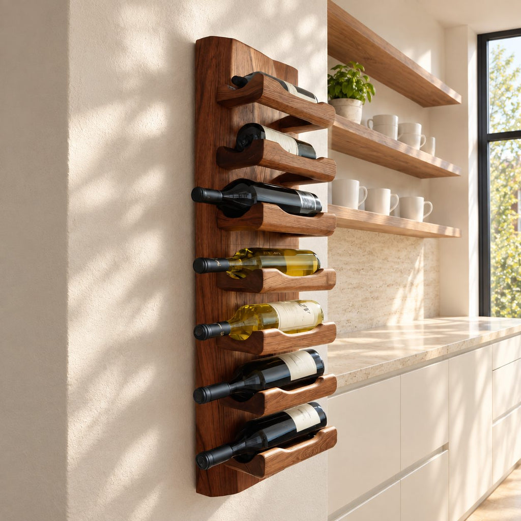 Scooped Cradle Wine Rack Panel, Vertical Solid Wood Wall Board Holding Bottles Neck Out, Kitchen Wine Storage