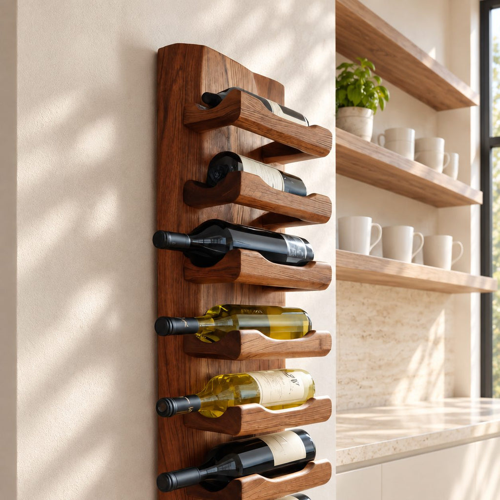 Scooped Cradle Wine Rack Panel, Vertical Solid Wood Wall Board Holding Bottles Neck Out, Kitchen Wine Storage